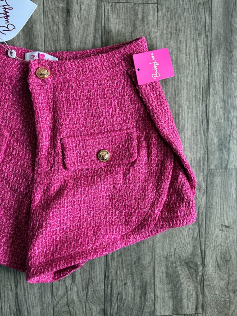 Buddy Love Hot Pink Tweed High-Waist Pocket Shorts - Picture 12 of 16